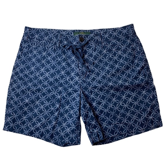 LAUREN RALPH LAUREN LRL Blue & White Shibori Cotton Drawstring Shorts size 10 - Picture 2 of 8